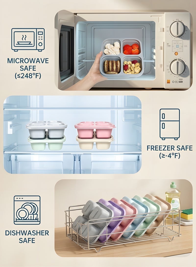 Beauenty 4 Pcs Bento Lunch Box, Food-Grade Wheat Straw PP 4-Compartment Bento Box, Reusable Snack Box for Adults and Kids, Meal Prep Containers for School, Work, Travel, Freezer and Dishwasher Safe - Image 3