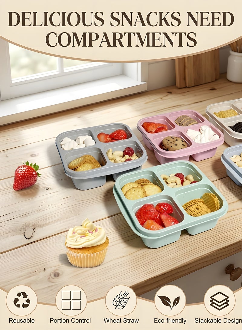 Beauenty 4 Pcs Bento Lunch Box, Food-Grade Wheat Straw PP 4-Compartment Bento Box, Reusable Snack Box for Adults and Kids, Meal Prep Containers for School, Work, Travel, Freezer and Dishwasher Safe - Image 4