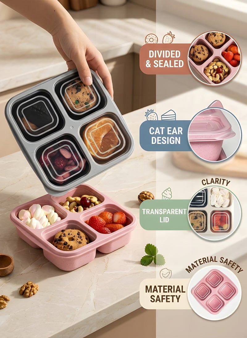 Beauenty 4 Pcs Bento Lunch Box, Food-Grade Wheat Straw PP 4-Compartment Bento Box, Reusable Snack Box for Adults and Kids, Meal Prep Containers for School, Work, Travel, Freezer and Dishwasher Safe - Image 5