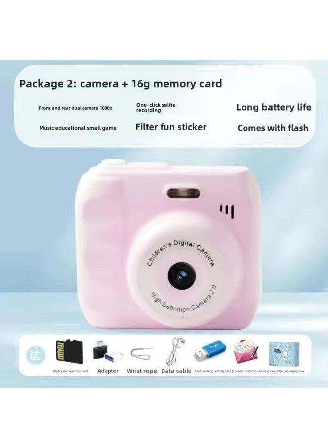 Camera HD Double Camera Cute Digital Campus Student Party Photo Camera Can Take Photos And Pass Mobile Phone Color Shooting-Body Color:Hd Dual Camera Rouge Powder  - 16g Memory Card* - Image 1