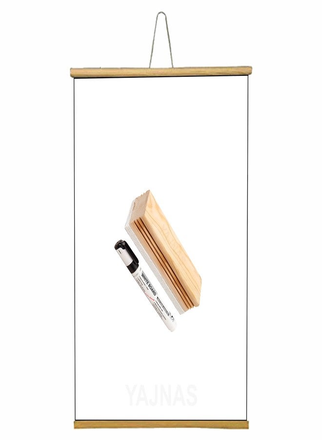 YAJNAS 2X3 Feets (24x36 Inchs) Wall Hanging Non-Magnetic White Roll Up Board with 1 Premium Wooden Duster with 1 Whiteboard Marker Combo - Image 1