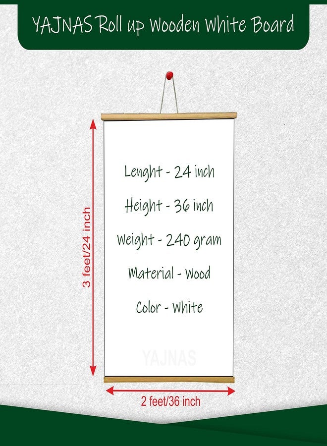YAJNAS 2X3 Feets (24x36 Inchs) Wall Hanging Non-Magnetic White Roll Up Board with 1 Premium Wooden Duster with 1 Whiteboard Marker Combo - Image 3