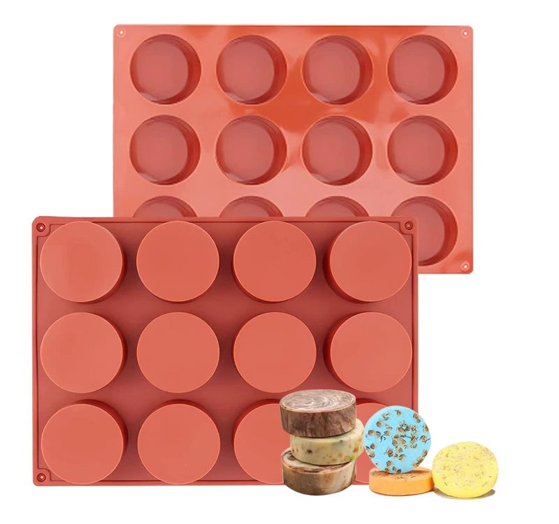 LILIYA Round Silicone Soap Mold, 2 Pcs 12 Holes Handmade Shower Steamer Molds, Cylinder Soap Molds for Bath Bombs/Shower Tablets/Lotion Bars/Beeswax/Candles - Image 1