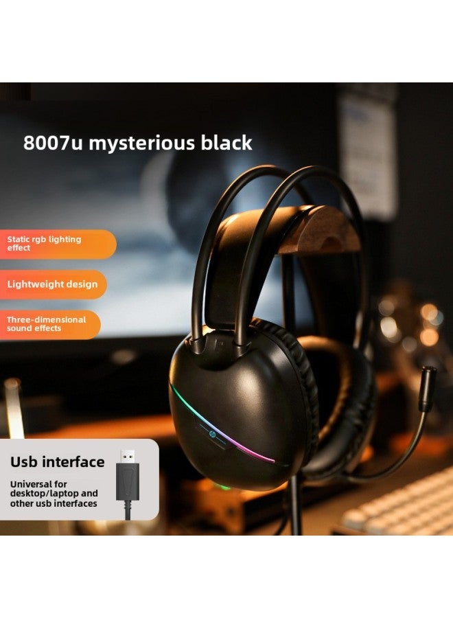 Headset Live Wired Game Desktop Computer Cat Ear Headset Electronic Competition Notebook-Color:Package 3 Plus Milk Tea Color Mouse Pad-[8007u Black] E-sports Double-headed Beam  - Image 1