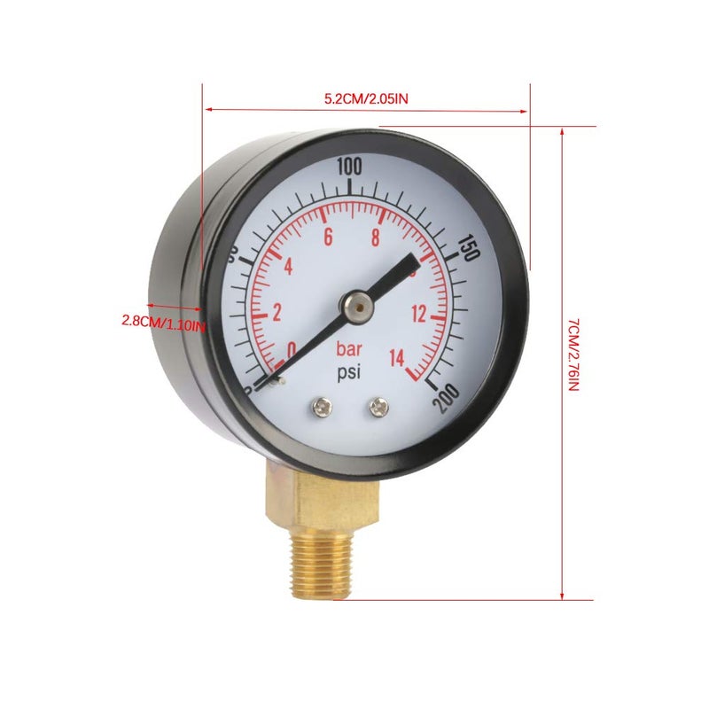Dual Scale Psi Bar Pressure Gauge 0 200psi 0 14bar NPT 1 8 Inch Metal Case - Image 3