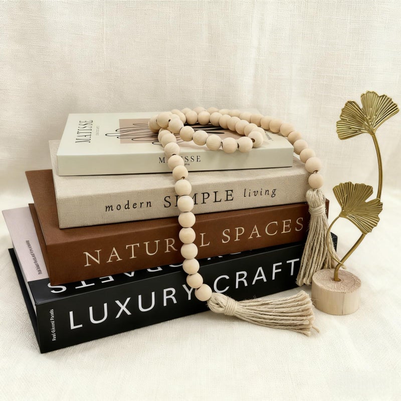 Jorivel 4PCS Decorative Book w/Wood Knot & Gold Ginkgo Leaf Statue, Book Shelf Decor Minimalist Linen Hardcover Faux/Fake Books for Coffee Table Home Decor Living Room Decoration, Photo Storage - Image 1