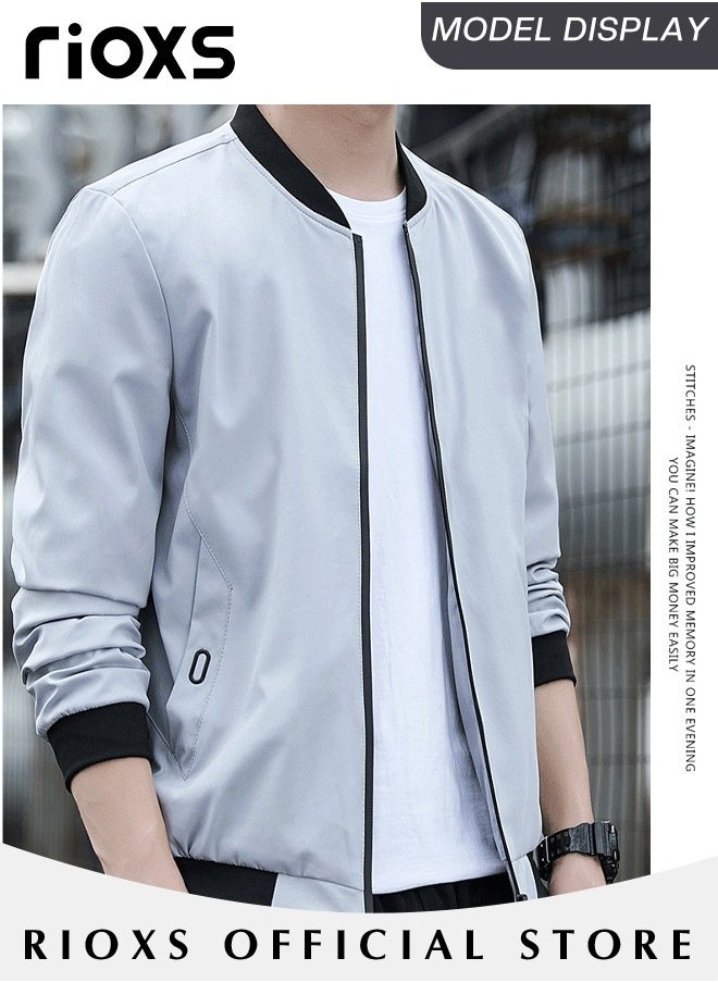 RIOXS Men's Waterproof and Windproof Slim Fit Outdoor Jacket Autumn Crew Lined Lightweight Jacket With Standing Collar and Full Zipper  - Image 3
