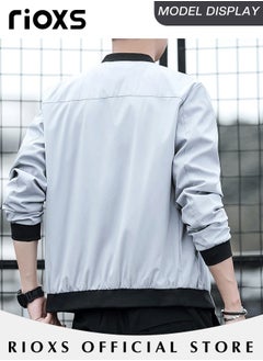 RIOXS Men's Waterproof and Windproof Slim Fit Outdoor Jacket Autumn Crew Lined Lightweight Jacket With Standing Collar and Full Zipper  - Image 5