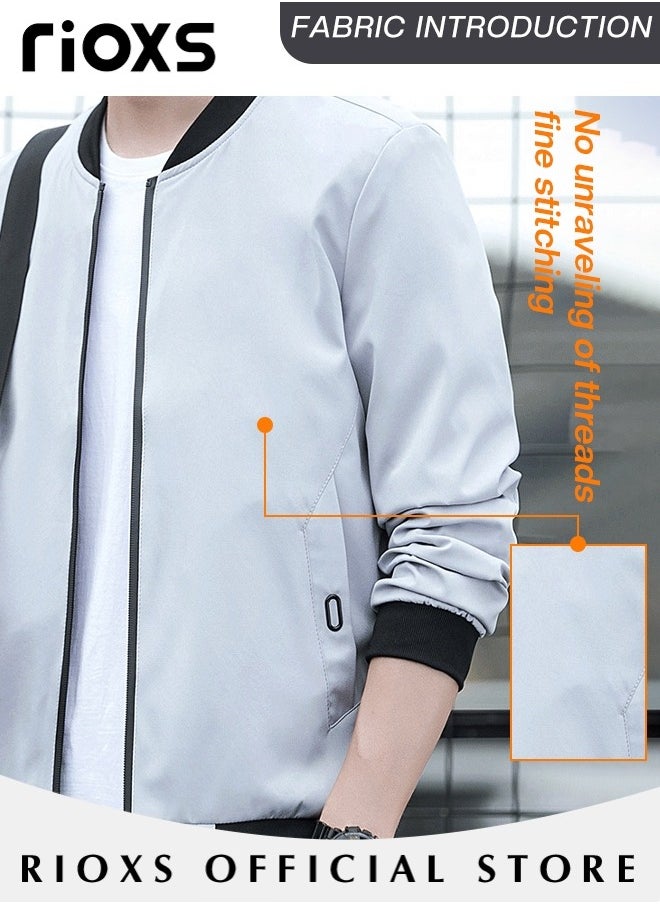RIOXS Men's Waterproof and Windproof Slim Fit Outdoor Jacket Autumn Crew Lined Lightweight Jacket With Standing Collar and Full Zipper  - Image 2