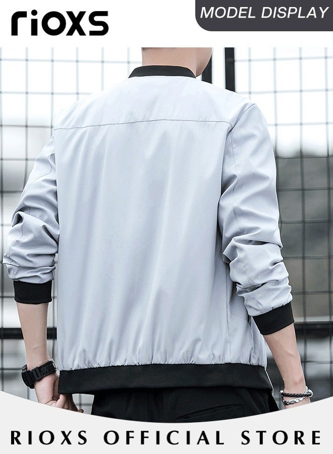 RIOXS Men's Waterproof and Windproof Slim Fit Outdoor Jacket Autumn Crew Lined Lightweight Jacket With Standing Collar and Full Zipper - Image 4