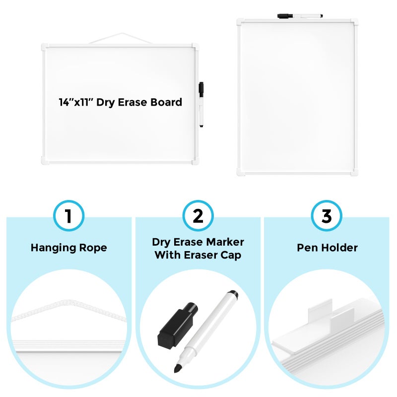 MaxGear Small Dry Erase Board, 14"x11" Double Sided Hanging Whiteboard for Wall, Mini White Board with a Black Dry Erase Marker, Portable Whiteboard for Planning Learning Writing Drawing Memo - Image 3