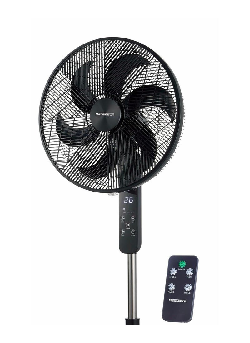 Mediatech - Hawa Hawa 18 Inch stand fan , 75 W ,Silent ForceTechnology with   6 Blades , 3 Speed Settings ,  High-Efficiency copper Motor,Remote control included, Black, MT-SF46R - Image 1