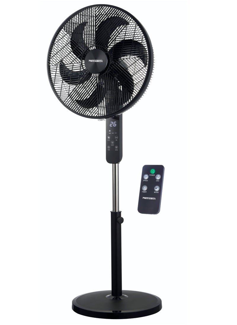 Mediatech - Hawa Hawa 18 Inch stand fan , 75 W ,Silent ForceTechnology with   6 Blades , 3 Speed Settings ,  High-Efficiency copper Motor,Remote control included, Black, MT-SF46R - Image 1