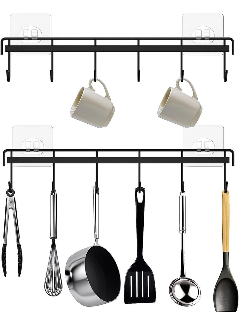Wall Mount Utensil Rail Rack, 2 Packs Space Saving Adhesive Kitchen Utensil Holder Hooks No Drilling Wall Hangers with 2 Spare Adhesives for Kitchen Bathroom Livingroom (Color : Black)  - Image 1