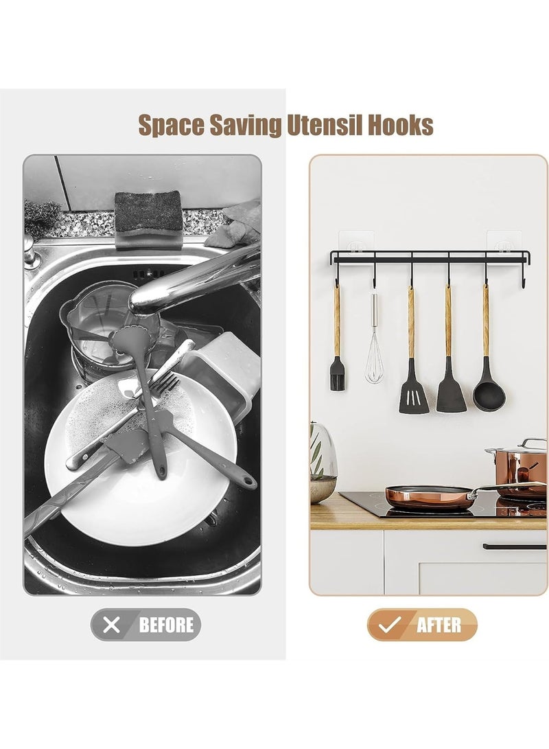 Wall Mount Utensil Rail Rack, 2 Packs Space Saving Adhesive Kitchen Utensil Holder Hooks No Drilling Wall Hangers with 2 Spare Adhesives for Kitchen Bathroom Livingroom (Color : Black)  - Image 2