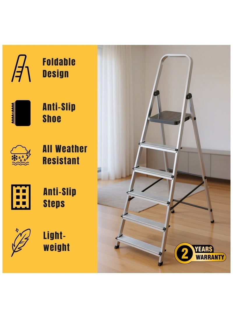 LIBERTI 6-Step Aluminium Folding Ladder with Safety Handle, 150kg Capacity – WK4026-6 - Image 3