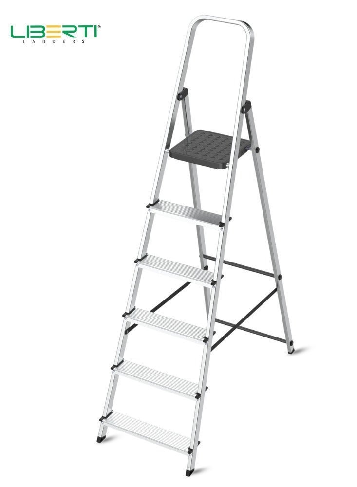 LIBERTI 6-Step Aluminium Folding Ladder with Safety Handle, 150kg Capacity – WK4026-6 - Image 1