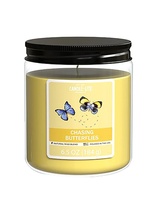 CANDLE-LITE Natural Wax Blend Highly Fragranced Chasing Butterflies Scented Jar Candle with Top Lid Yellow 6.5oz 4603354