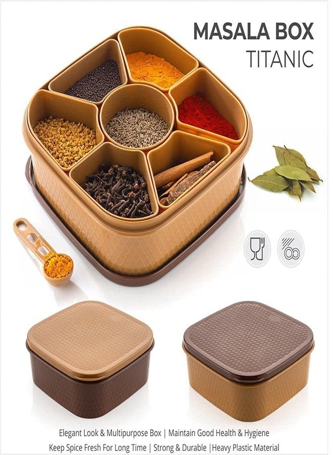 DJD Plastic Square 7 Sections Multipurpose Masala Rangoli Dabba Box Set, Spice Box Set - Brown (Masala Box - 7 in 1) - Image 4
