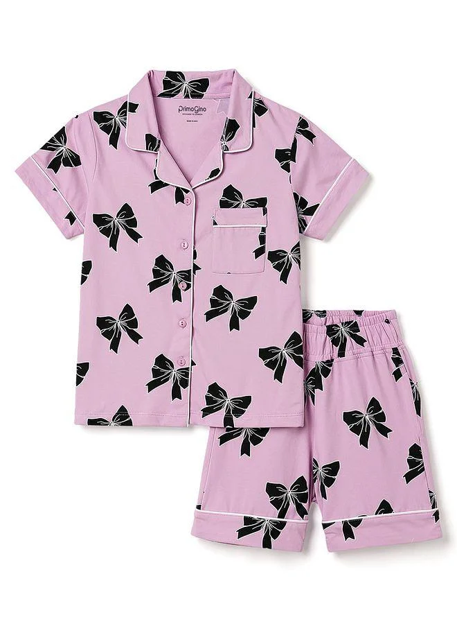بريمو جينو بريمو جينو طقم بيجامة قطنية قصيرة بطبعات فراشات - بنفسجي