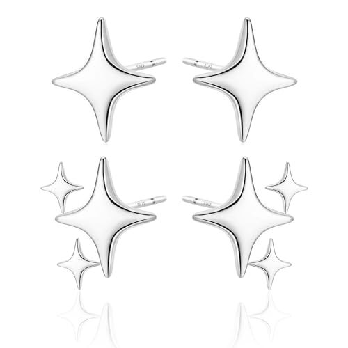 PANSHI  Sterling Silver Post Earrings Star Stud Earrings for Women Teen Trendy Hypoallergenic Small Post Pierced Studs Earrings Jewelry Gifts (2 Pairs Stars) - Image 1