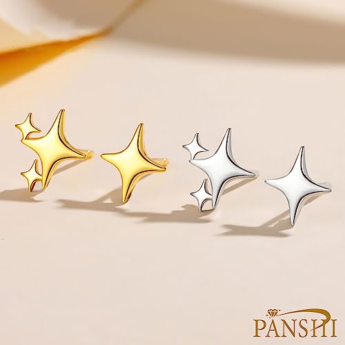 PANSHI  Sterling Silver Post Earrings Star Stud Earrings for Women Teen Trendy Hypoallergenic Small Post Pierced Studs Earrings Jewelry Gifts (2 Pairs Stars) - Image 5