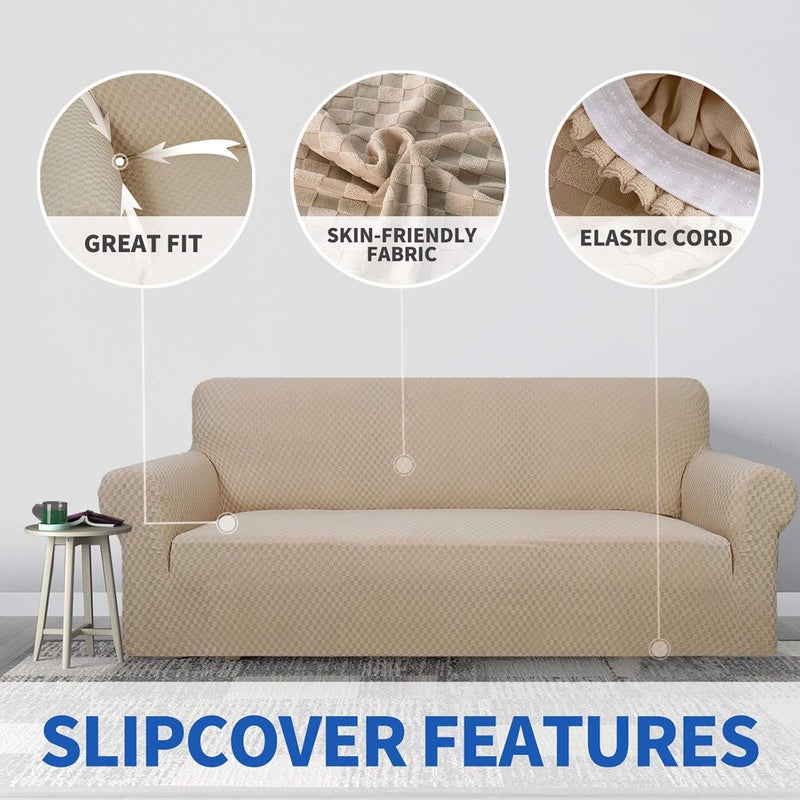 MAXIJIN Jacquard Armchair Living Room Armchair Cover Stretch for Living Room Non-Slip Chair Cover Sofa Cover 1 Seater for Dogs Pets with Anti-Slip Foam (1 Seater, Khaki) - Image 3