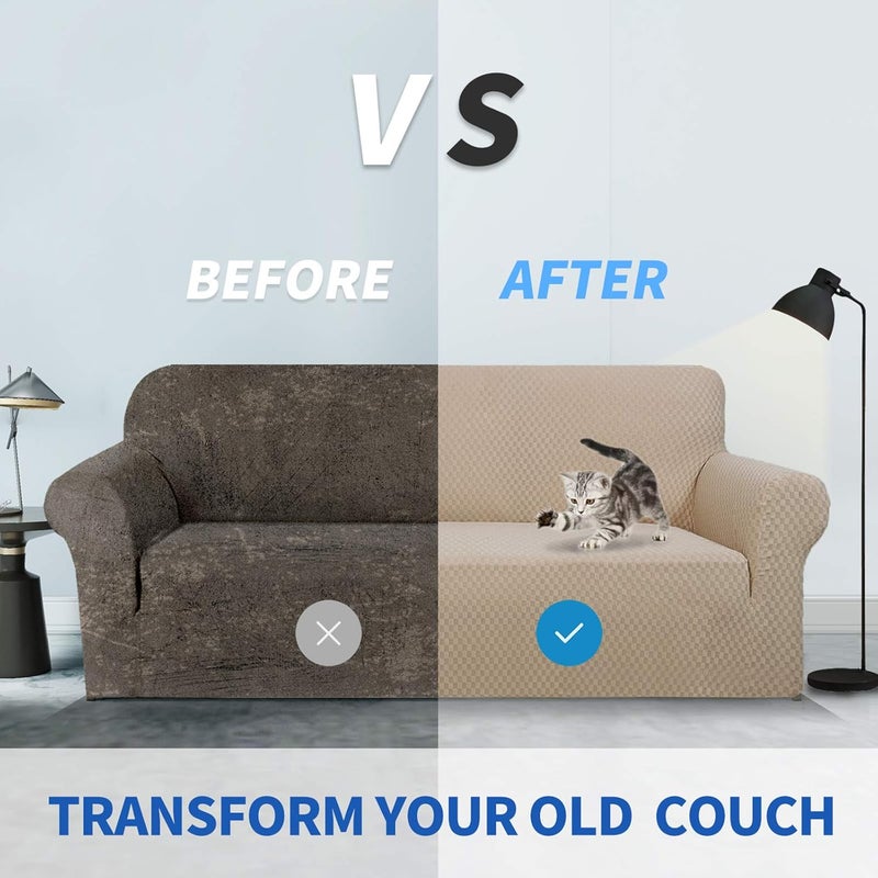 MAXIJIN Jacquard Armchair Living Room Armchair Cover Stretch for Living Room Non-Slip Chair Cover Sofa Cover 1 Seater for Dogs Pets with Anti-Slip Foam (1 Seater, Khaki) - Image 4