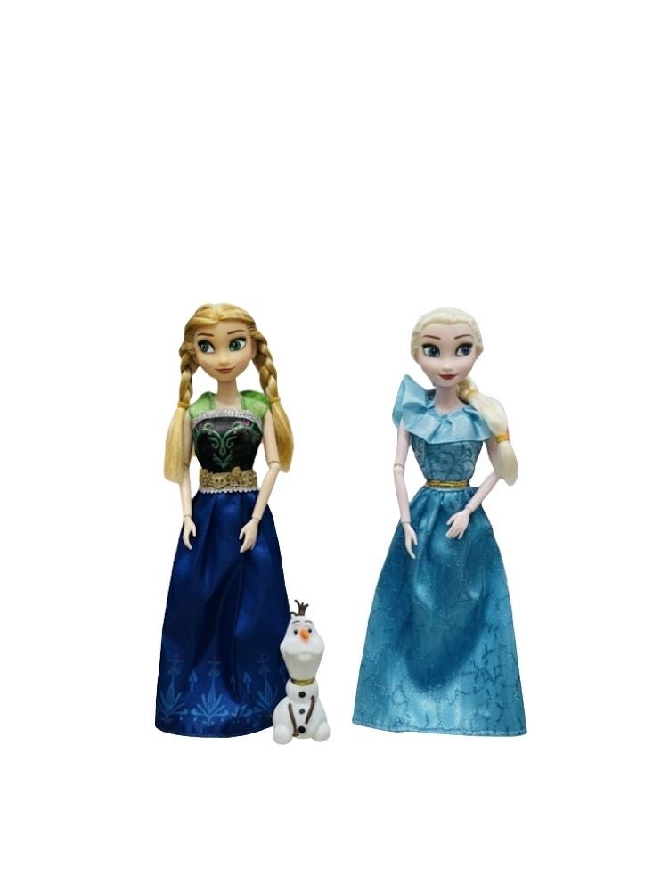 بريميم مجموعة دمى أميرات فروزن مع آنا وإلسا وأولاف – فساتين زرقاء وخضراء في علبة هدايا - Image 1
