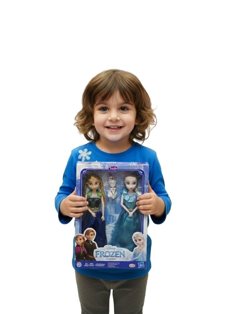 بريميم مجموعة دمى أميرات فروزن مع آنا وإلسا وأولاف – فساتين زرقاء وخضراء في علبة هدايا - Image 3