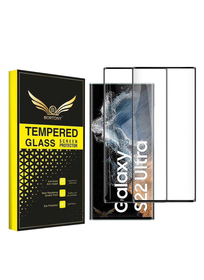 BORTONY Pack of 2 Glass Compatible for Samsung Galaxy S22 Ultra Screen Protector, HD Clear Tempered Glass [9H Hardness] [Fingerprint Unlock][3D Full Coverage]  - Image 1