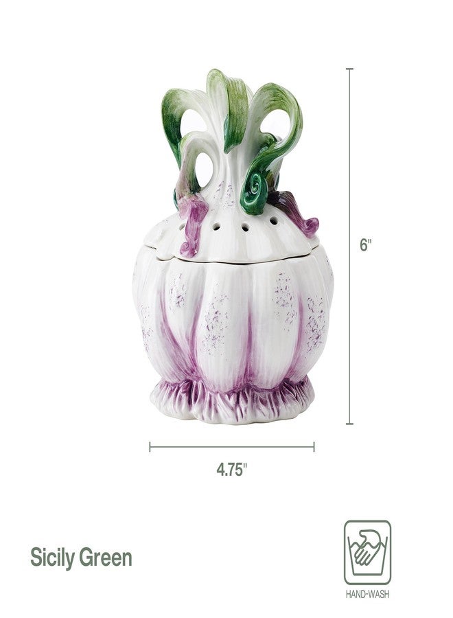 Fitz & Floyd Fitz and Floyd Sicliy Green Ceramic Garlic Keeper Storage Saver - Image 2