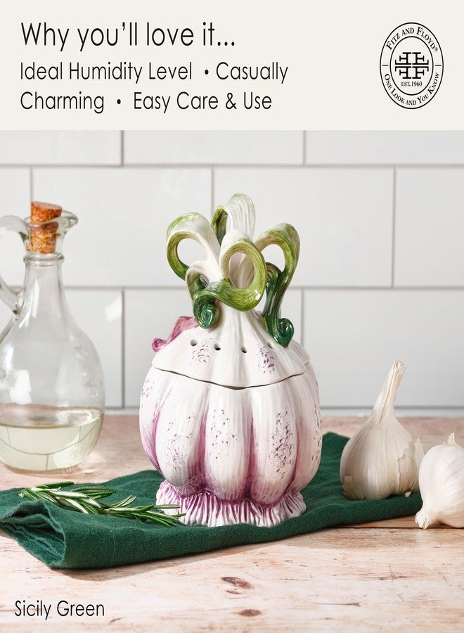Fitz & Floyd Fitz and Floyd Sicliy Green Ceramic Garlic Keeper Storage Saver - Image 3