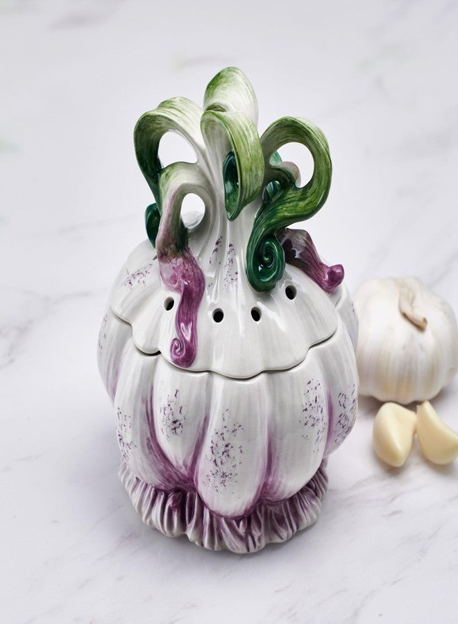 Fitz & Floyd Fitz and Floyd Sicliy Green Ceramic Garlic Keeper Storage Saver - Image 4