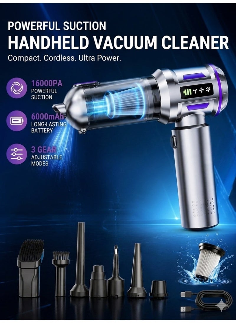Ump 4-in-1 Handheld Vacuum Cordless, Rechargeable Mini Vacuum, 16000Pa Portable Car Vacuum Cleaner with Air Duster & Inflator Pump, 6000mAh Battery & 3-Speed Modes, Cleaner for Car Home Office - Image 1