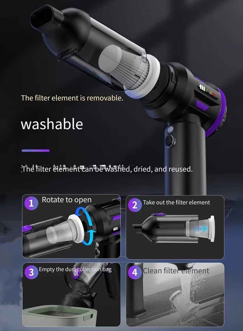 Ump 4-in-1 Handheld Vacuum Cordless, Rechargeable Mini Vacuum, 16000Pa Portable Car Vacuum Cleaner with Air Duster & Inflator Pump, 6000mAh Battery & 3-Speed Modes, Cleaner for Car Home Office - Image 3