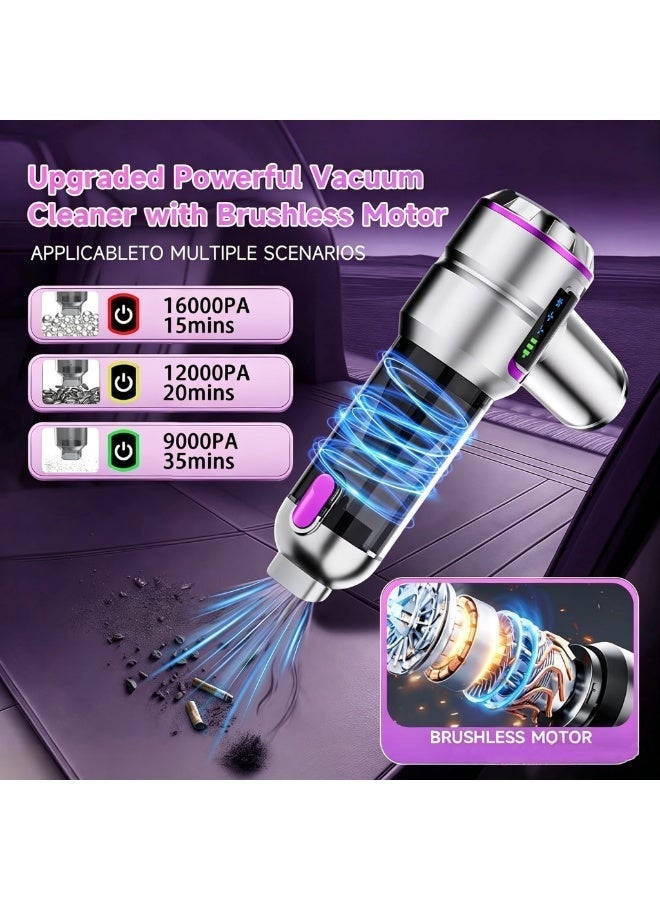 Ump 4-in-1 Handheld Vacuum Cordless, Rechargeable Mini Vacuum, 16000Pa Portable Car Vacuum Cleaner with Air Duster & Inflator Pump, 6000mAh Battery & 3-Speed Modes, Cleaner for Car Home Office - Image 4