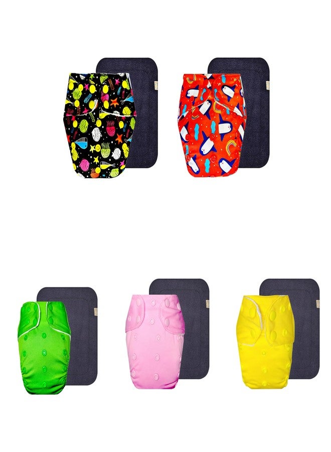 Dumbledo Premium Cloth Diaper with Black Insert (Pack of 5) | Snug Fit | Leakproof | Quick Dry | Everyday Diapering Essential | 3 Months - 3 Years | Unisex Baby - Image 1