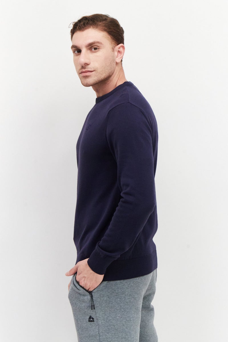 Bugatti Men Crew Neck Long Sleeve Brand Logo Sweater, Navy - Image 3