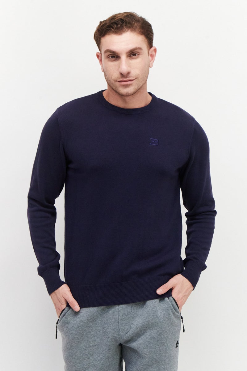 Bugatti Men Crew Neck Long Sleeve Brand Logo Sweater, Navy - Image 1