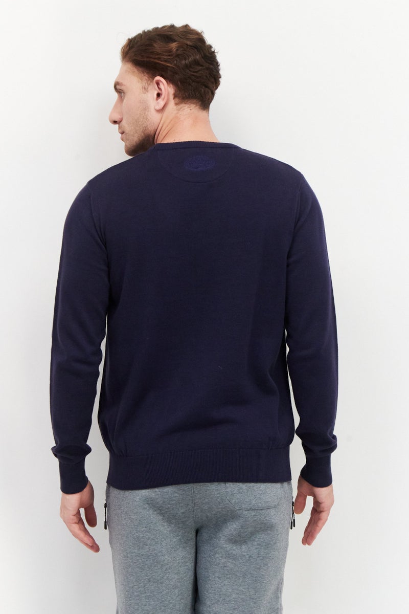 Bugatti Men Crew Neck Long Sleeve Brand Logo Sweater, Navy - Image 4