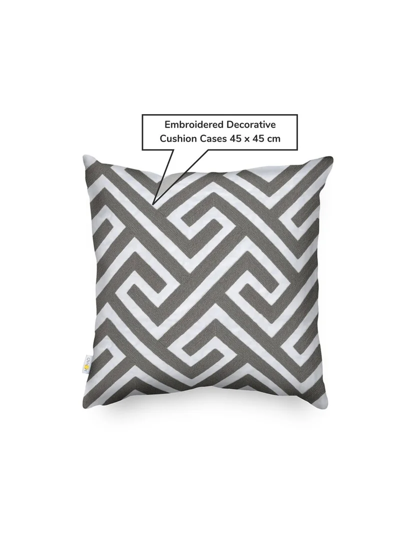 Donetella Decorative Embroidered Cushion Cover Grey/White 45x45Cm (Without Filler)