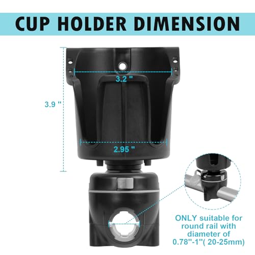 Obcursco Boat Cup Holder, Multi-Functional Marine Cup Holder for Rail Mount, Perfect for Drinks, Bottles, Fishing Gear, Compatible with Pontoon and Bass Boats - Image 3