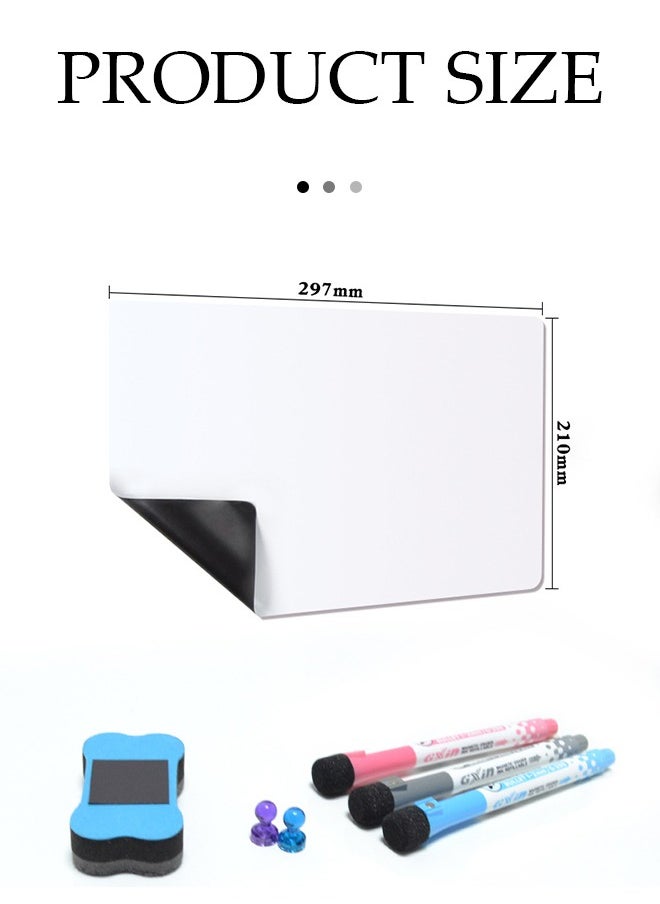 DUNISO Magnetic Whiteboard, Dry Erase Board,Portable A4 Writing Board, With Whiteboard Pen Eraser And Magnets, Removable And Bendable, Suitable For School，Offices, Family，Children's Drawing, 297*210mm  - Image 2