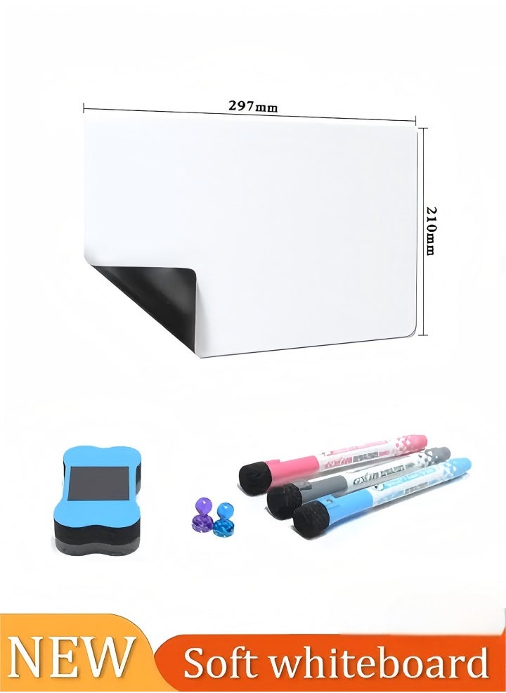 DUNISO Magnetic Whiteboard, Dry Erase Board,Portable A4 Writing Board, With Whiteboard Pen Eraser And Magnets, Removable And Bendable, Suitable For School，Offices, Family，Children's Drawing, 297*210mm  - Image 1