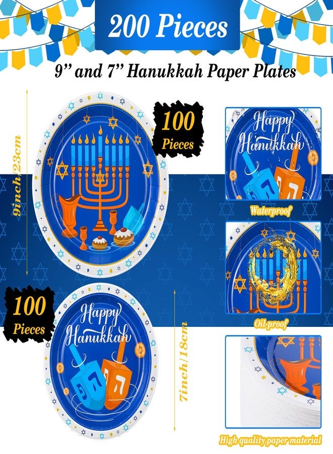Maxcheck 200 Pcs Hanukkah Paper Plates 9" and 7" Disposable Hanukkah Dinner Plates Happy Blue and White Chanukah Themed Party Supplies Favors Decorations - Image 3