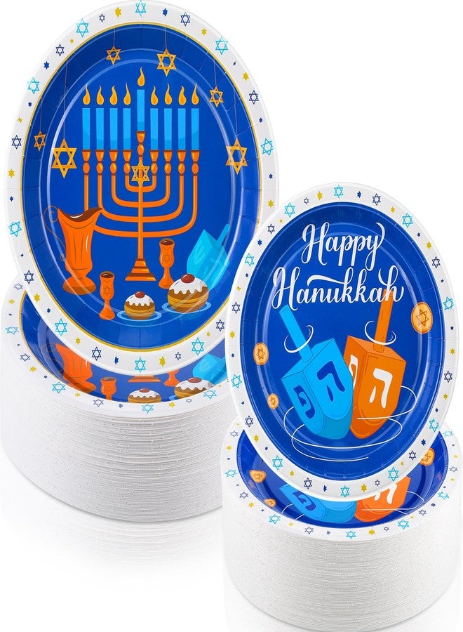 Maxcheck 200 Pcs Hanukkah Paper Plates 9" and 7" Disposable Hanukkah Dinner Plates Happy Blue and White Chanukah Themed Party Supplies Favors Decorations - Image 1