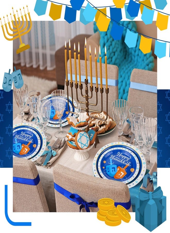 Maxcheck 200 Pcs Hanukkah Paper Plates 9" and 7" Disposable Hanukkah Dinner Plates Happy Blue and White Chanukah Themed Party Supplies Favors Decorations - Image 2