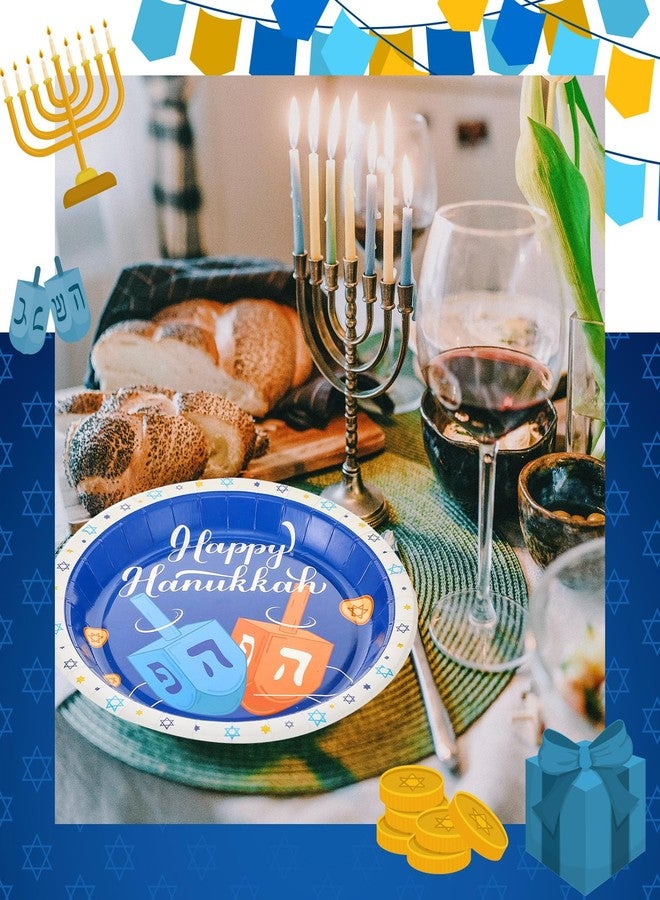 Maxcheck 200 Pcs Hanukkah Paper Plates 9" and 7" Disposable Hanukkah Dinner Plates Happy Blue and White Chanukah Themed Party Supplies Favors Decorations - Image 5