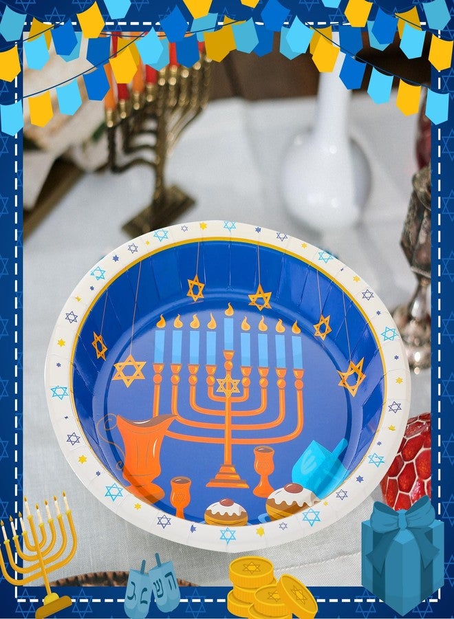 Maxcheck 200 Pcs Hanukkah Paper Plates 9" and 7" Disposable Hanukkah Dinner Plates Happy Blue and White Chanukah Themed Party Supplies Favors Decorations - Image 4